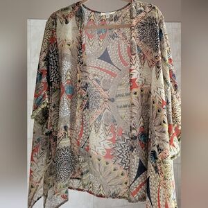 Umgee Multicolor Feather Print Kimono